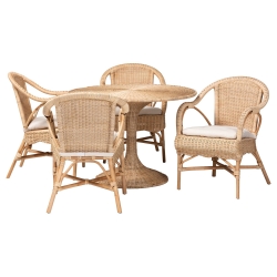 bali & pari Liam 5-Piece Natural Rattan Dining Set - Handwoven Wicker Dining Furniture with Cushioned Seats, Boho Coastal Kitchen or Dining Room Set